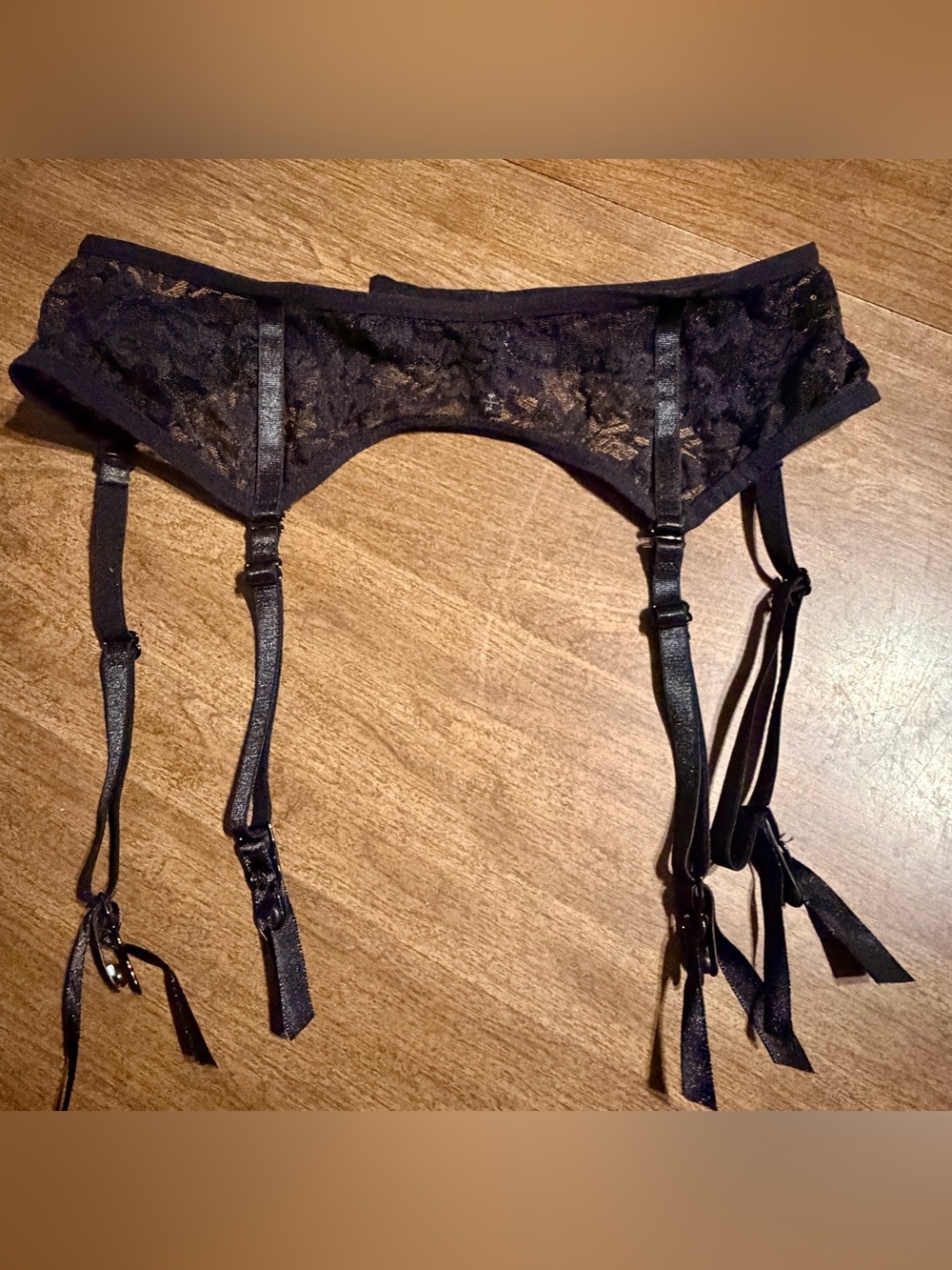 Vintage Y2K Garter Belt S M Black Lace Sheer Floral with Adjustable Straps